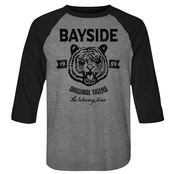 Saved By The Bell-Original Tigers-Heather/Vintage Black Adult 3/4 Sleeve Raglan - Coastline Mall