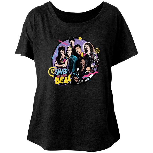 Saved By The Bell-The Whole Gang-Vintage Black Ladies S/S Dolman - Coastline Mall