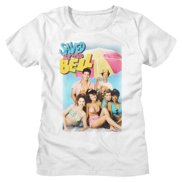 Saved By The Bell - Faded Beachy Logo White Ladies Bella Short Sleeve T-Shirt tee - Coastline Mall