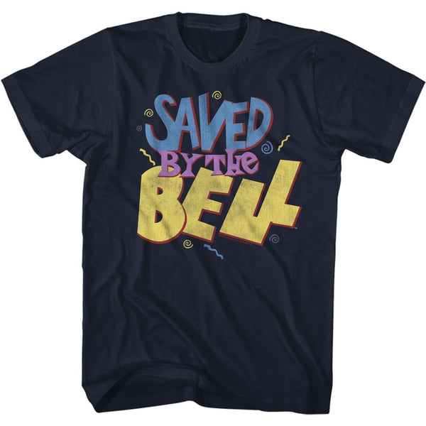 Saved By The Bell - Faded Squiggles Logo Navy Adult Short Sleeve T-Shirt tee - Coastline Mall