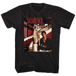 Scarface-Statue Stairs-Black Adult S/S Tshirt - Coastline Mall