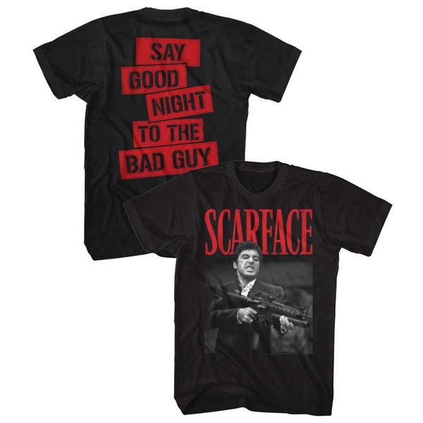 Scarface-Say Good Night-Black Adult S/S Front-Back Print Tshirt - Coastline Mall