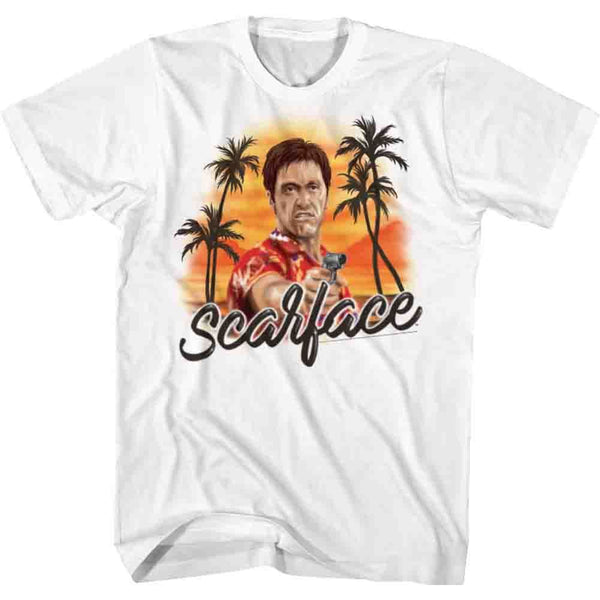 Scarface-Airbrush-White Adult S/S Tshirt - Coastline Mall