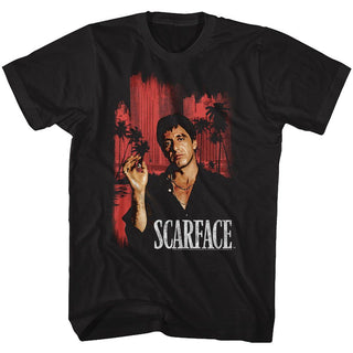 Scarface-Red Cityscape-Black Adult S/S Tshirt - Coastline Mall
