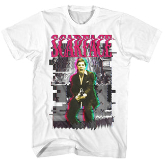 Scarface-Glitch-White Adult S/S Tshirt - Coastline Mall