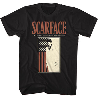 Scarface-Scarface Flag-Black Adult S/S Tshirt - Coastline Mall