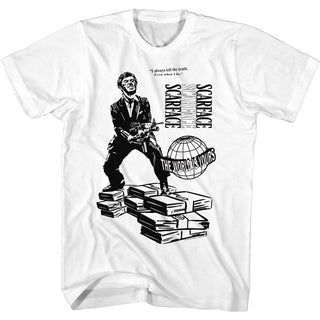 Scarface-Tony on money-White Adult S/S Tshirt - Coastline Mall