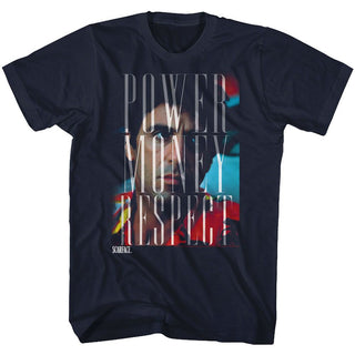 Scarface-Power Money Respect-Navy Adult S/S Tshirt - Coastline Mall