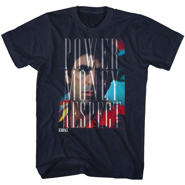 Scarface-Power Money Respect-Navy Adult S/S Tshirt - Coastline Mall