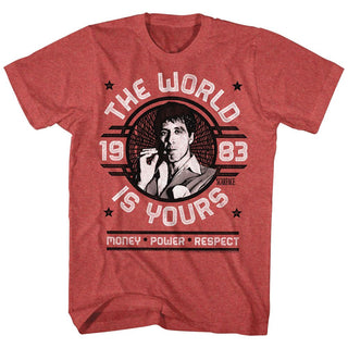 Scarface-World Is Yours Emblem-Red Heather Adult S/S Tshirt - Coastline Mall