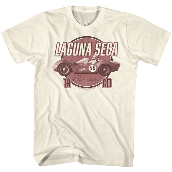 Carroll Shelby-Laguna Seca 1960-Natural Adult S/S Tshirt - Coastline Mall