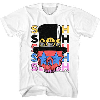 Slash-Slash Skull & Hat-White Adult S/S Tshirt - Coastline Mall