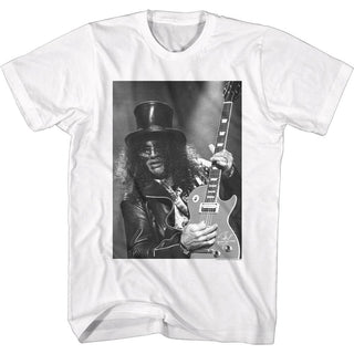 Slash-B&W Slash W/Guitar-White Adult S/S Tshirt - Coastline Mall