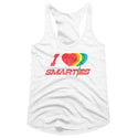 Smarties-Hearts-White Ladies Racerback - Coastline Mall