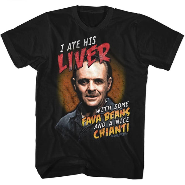 Silence Of The Lambs - Fava Beans And Chianti | Black S/S Adult T-Shirt - Coastline Mall