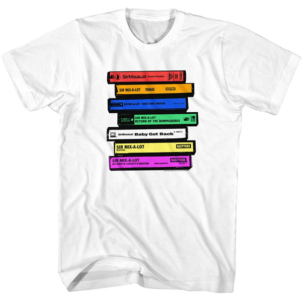 Sir Mix A Lot - Colorful Stacked Cassettes | White S/S Adult T-Shirt - Coastline Mall