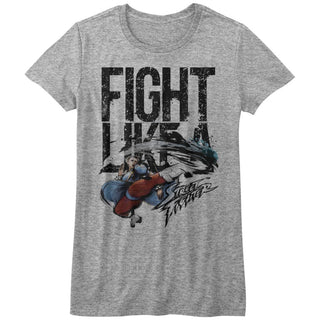 Street Fighter-Fight Like A-Athletic Heather Ladies S/S Tshirt - Coastline Mall