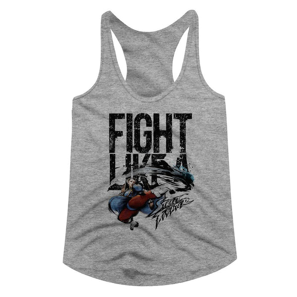 Street Fighter-Fight Like A-Gray Heather Ladies Racerback - Coastline Mall