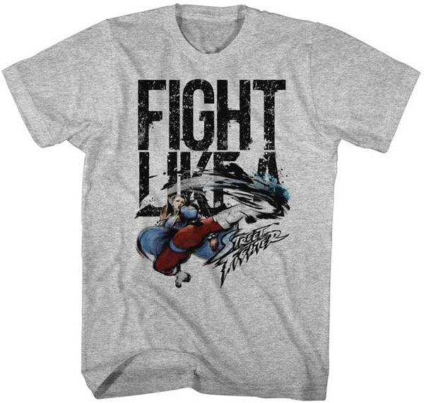 Street Fighter-Fight Like A-Gray Heather Adult S/S Tshirt - Coastline Mall