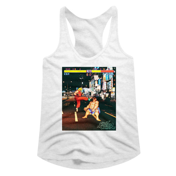 Street Fighter-Real Street Fighter-White Ladies Racerback - Coastline Mall