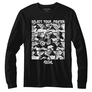 Street Fighter-Select Screen-Black Adult L/S Tshirt - Coastline Mall