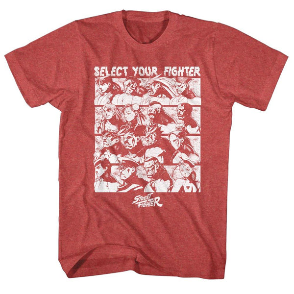 Street Fighter-Select Screen-Red Heather Adult S/S Tshirt - Coastline Mall