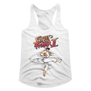 Street Fighter-Roundhouse-White Ladies Racerback - Coastline Mall