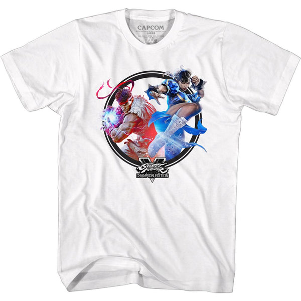 Street Fighter-Champion Circle-White Adult S/S Tshirt - Coastline Mall