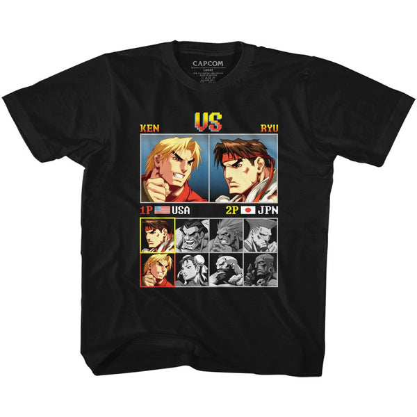 Street Fighter - Ken Vs. Ryu Logo Black Short Sleeve Toddler-Youth T-Shirt tee - Coastline Mall