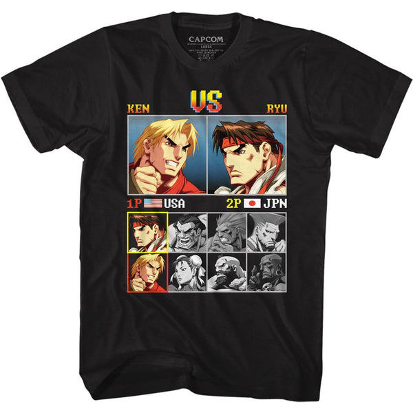 Street Fighter - Ken Vs. Ryu Logo Black Short Sleeve Adult Short Sleeve T-Shirt tee - Coastline Mall