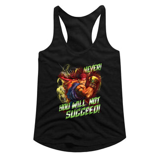 Street Fighter-Never Succeed-Black Ladies Racerback - Coastline Mall