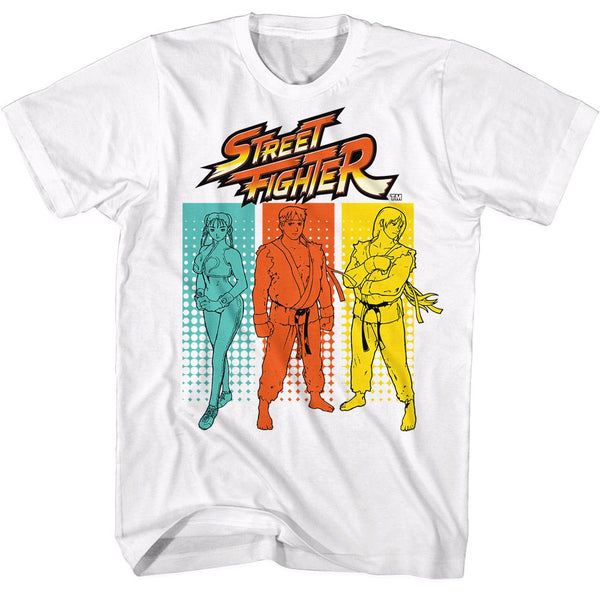 Street Fighter-Street Fighter Halftone Rectangles-White Adult S/S Tshirt