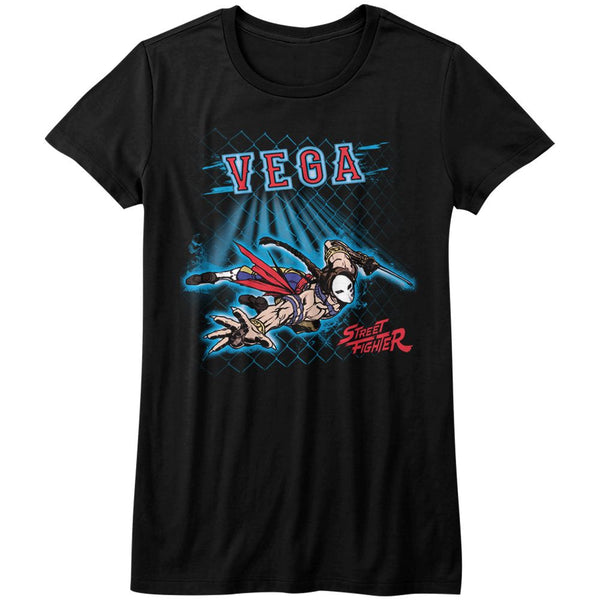 Street Fighter-Vega Fence-Black Ladies S/S Tshirt - Coastline Mall