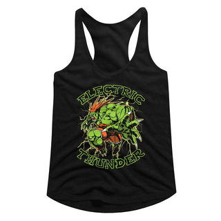 Street Fighter-Electric Thunder-Black Ladies Racerback - Coastline Mall