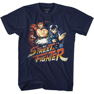 Street Fighter-Ryuchunli-Navy Adult S/S Tshirt - Coastline Mall