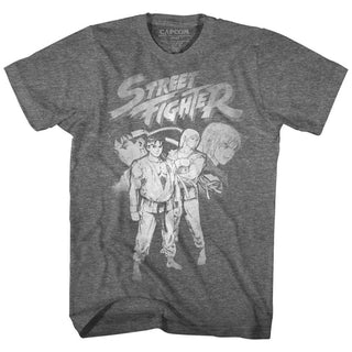 Street Fighter-Sf Alpha 3 Ryu-Ken-Graphite Heather Adult S/S Tshirt - Coastline Mall