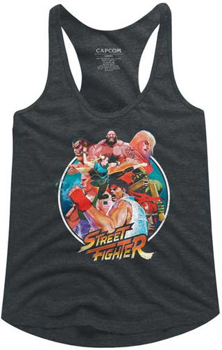 Street Fighter-Group Circle-Dark Gray Heather Ladies Racerback - Coastline Mall