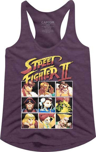 Street Fighter-8Bit-Aubergine Heather Ladies Racerback - Coastline Mall