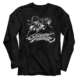 Street Fighter-Two Dudes-Black Adult L/S Tshirt - Coastline Mall