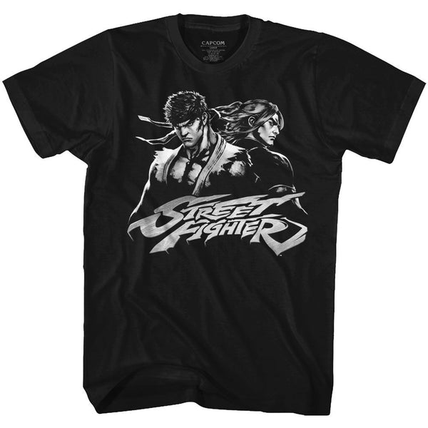 Street Fighter-Two Dudes-Black Adult S/S Tshirt - Coastline Mall