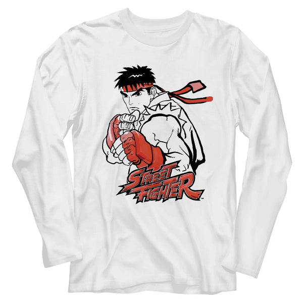 Street Fighter-Ryu Red-White Adult L/S Tshirt - Coastline Mall