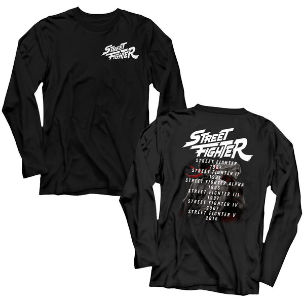 Street Fighter-Versus-Black Adult L/S Front-Back Print Tshirt - Coastline Mall