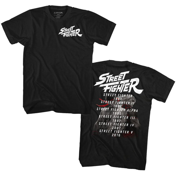 Street Fighter-Release Dates-Black Adult S/S Front-Back Print Tshirt - Coastline Mall
