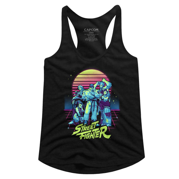 Street Fighter-Synthwave Fighter-Black Ladies Racerback - Coastline Mall