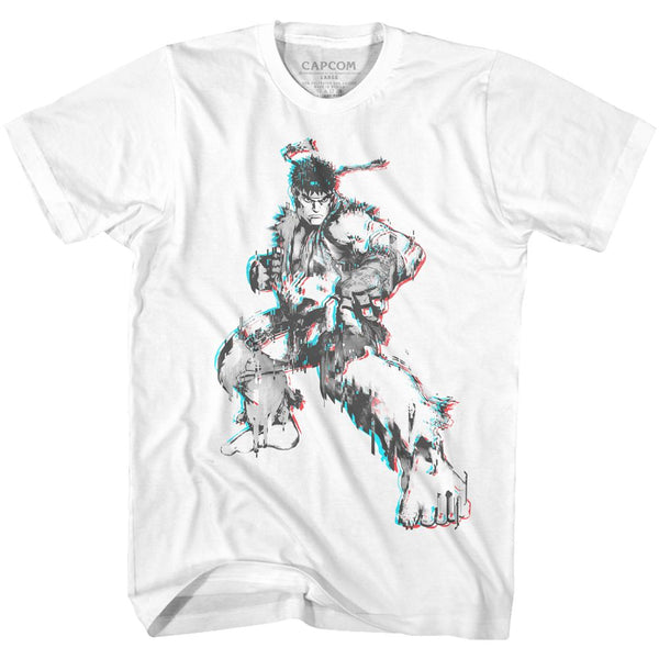 Street Fighter-Glitch Fighter-White Adult S/S Tshirt - Coastline Mall