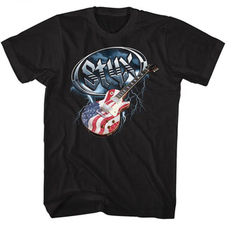 Styx-Flag Guitar-Black Adult S/S Tshirt - Coastline Mall