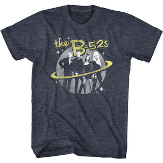 The B52s-Logo And Planet-Navy Heather Adult S/S Tshirt - Coastline Mall