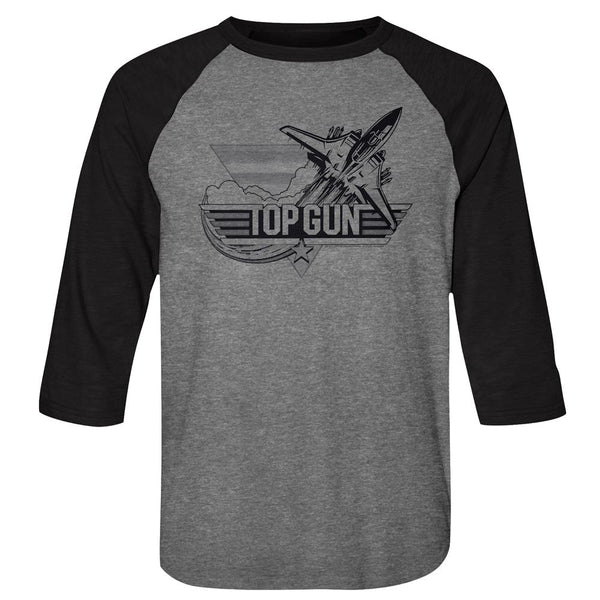 Top Gun - Black Logo Premium Heather/Vintage Black Adult 3/4 Sleeve Baseball Jersey T-Shirt tee - Coastline Mall