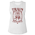 Train-California Rose-White Ladies Slub Sleeveless Crew Neck Tee - Coastline Mall