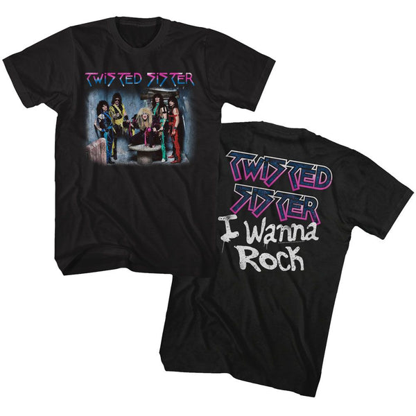Twisted Sister-I Wanna Rock-Black Adult S/S Front-Back Print Tshirt - Coastline Mall